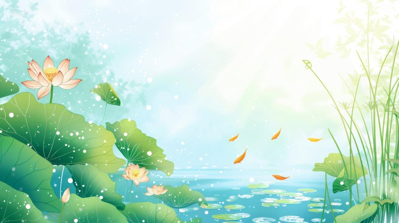 夏日小清新荷塘荷花插画背景