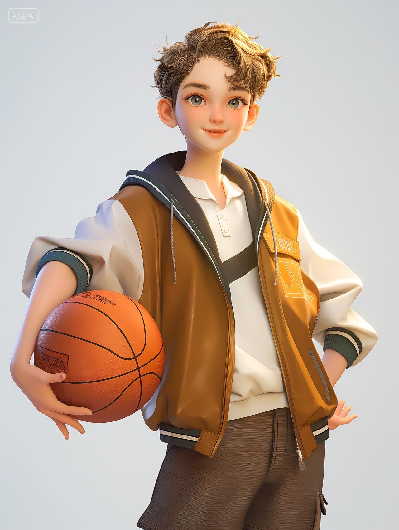 篮球体育学生插画单色背景