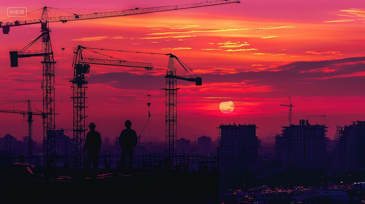 施工安全生产月城市建筑剪影