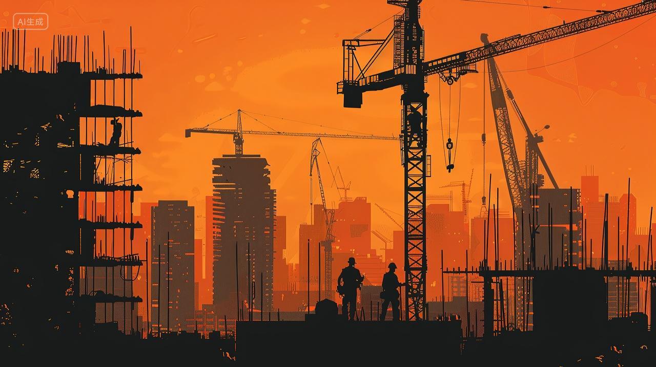 施工安全生产月城市建筑剪影