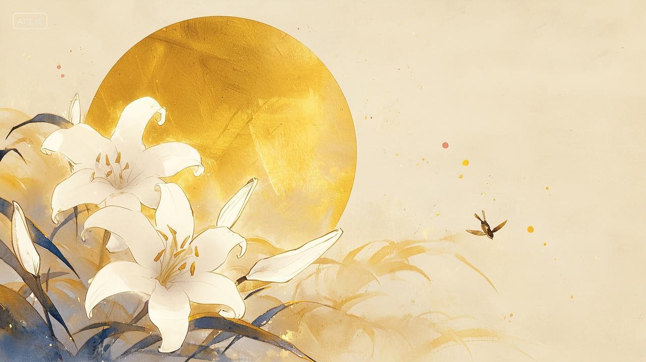 古风国潮花卉月亮背景