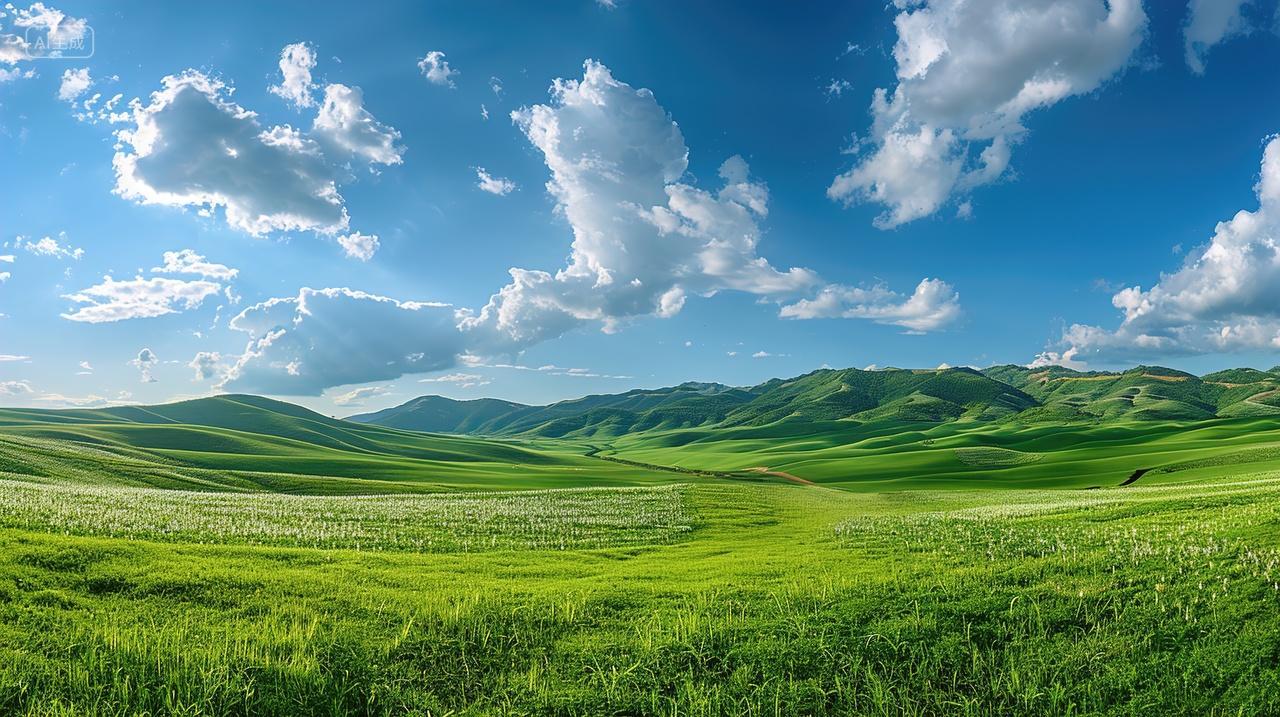 高级简约蓝天草地背景