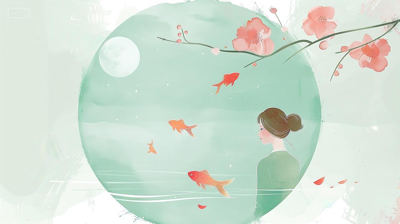 水墨艺术绿色女孩背景