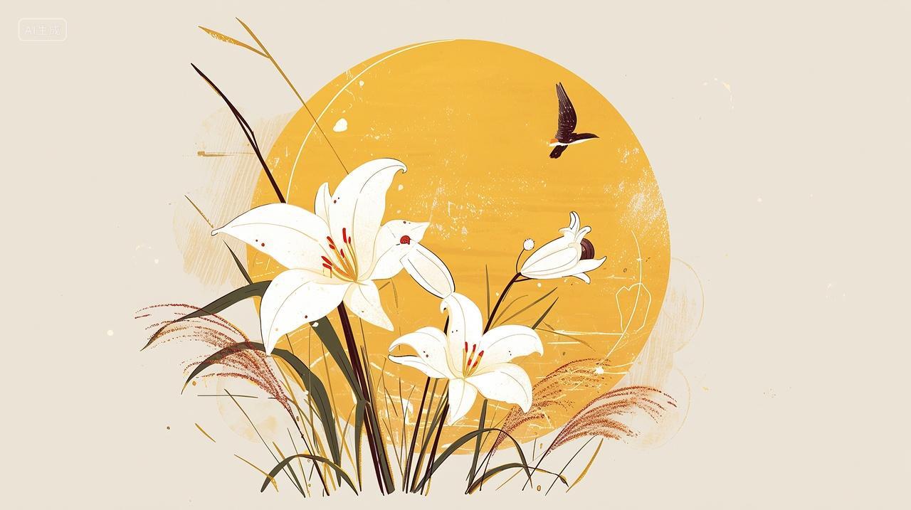 花卉月亮植物国风背景