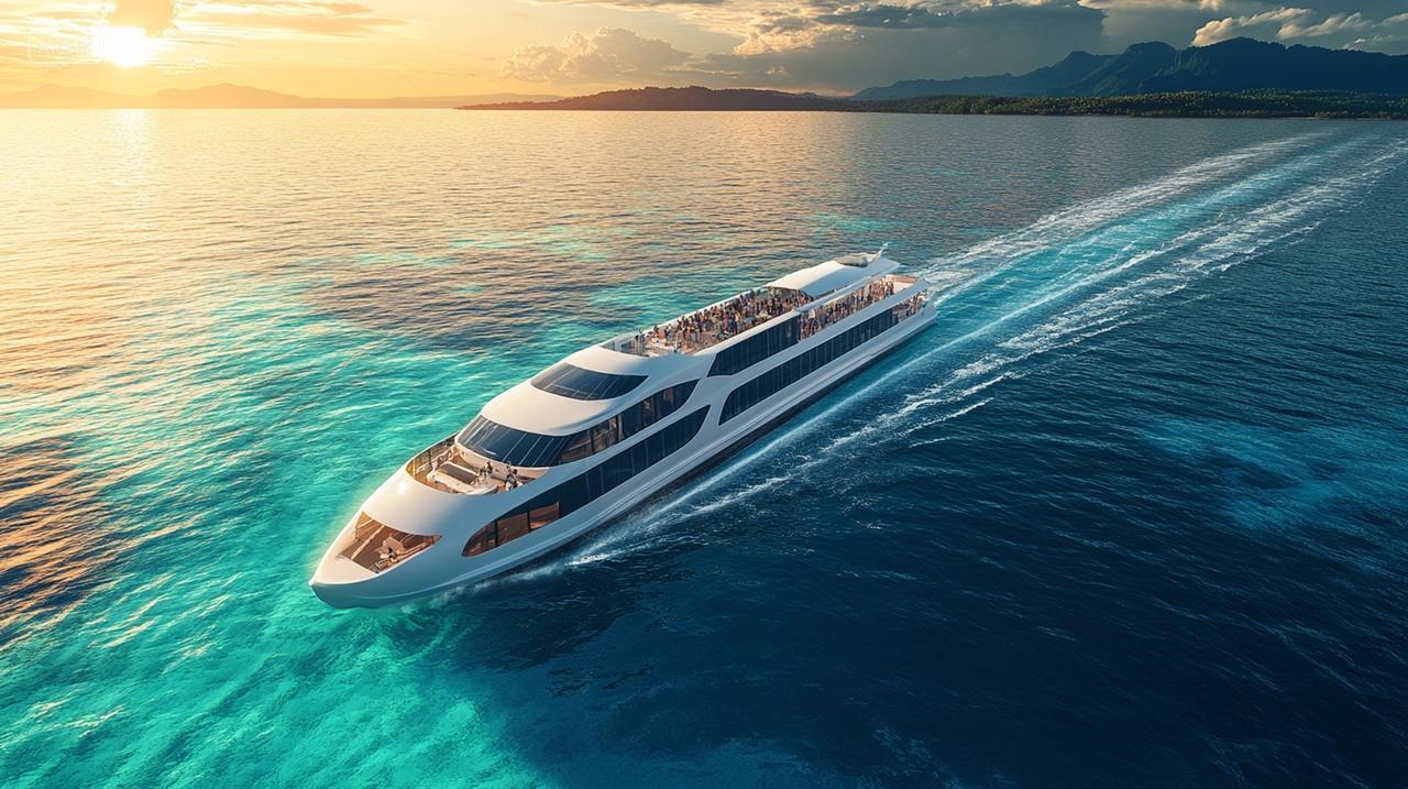 游轮在岛屿附近航行