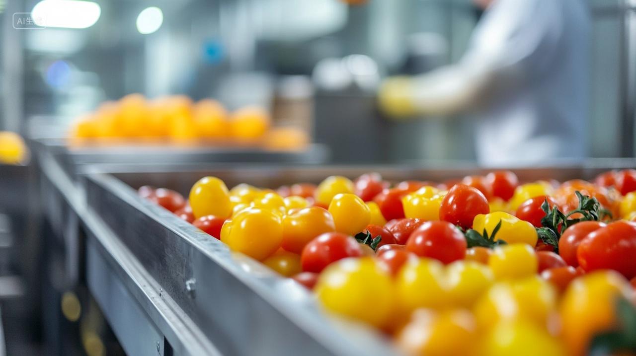 食品生产线上的多彩番茄