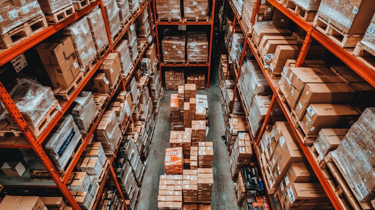 现代仓库中井然有序的物资堆放