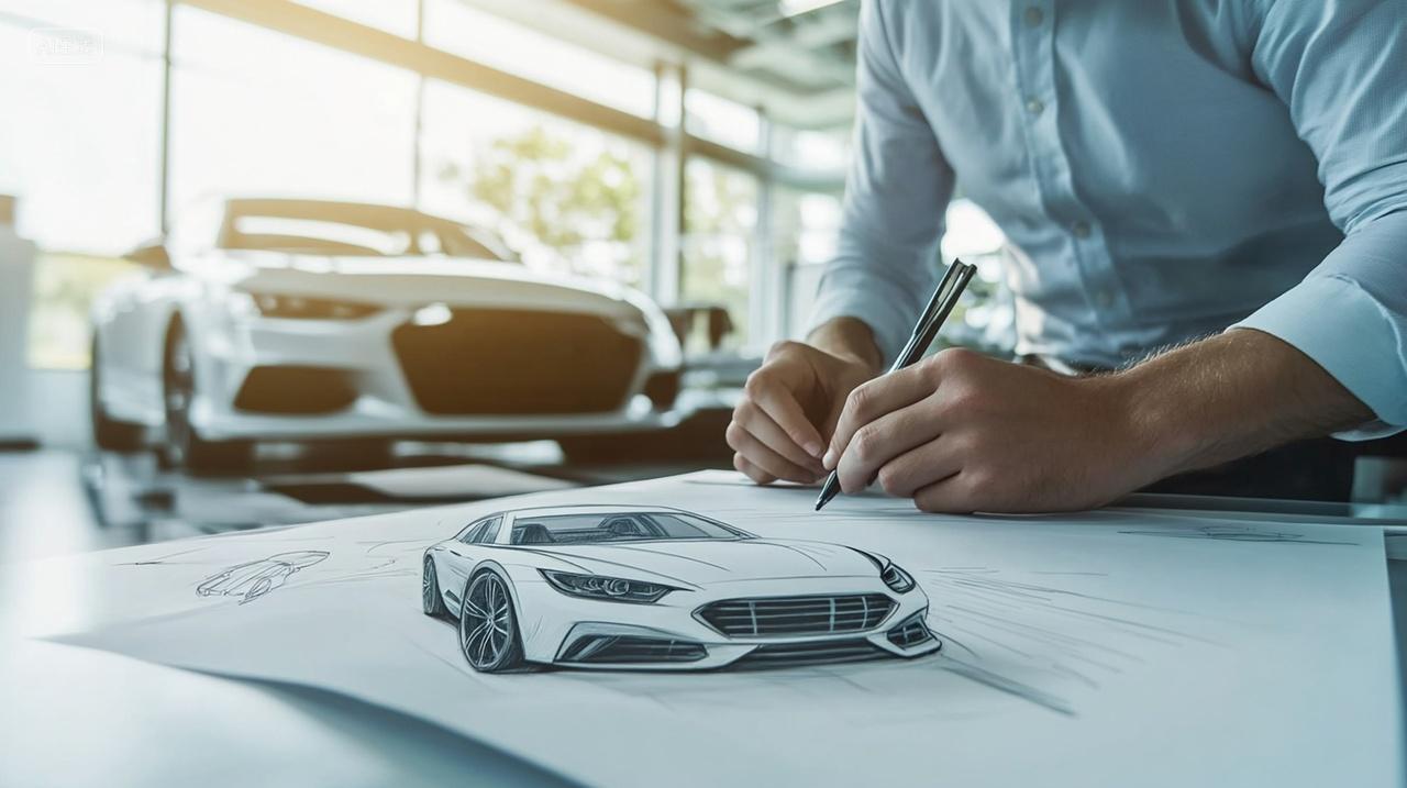 设计师在工作室中绘制汽车设计