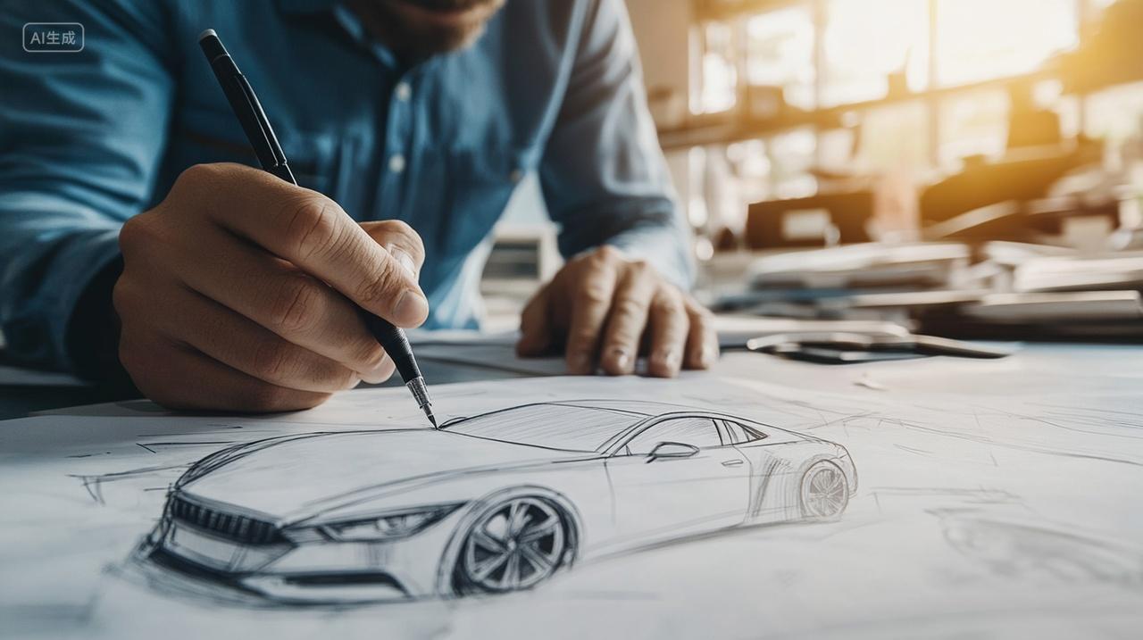 设计师在工作室中绘制汽车设计