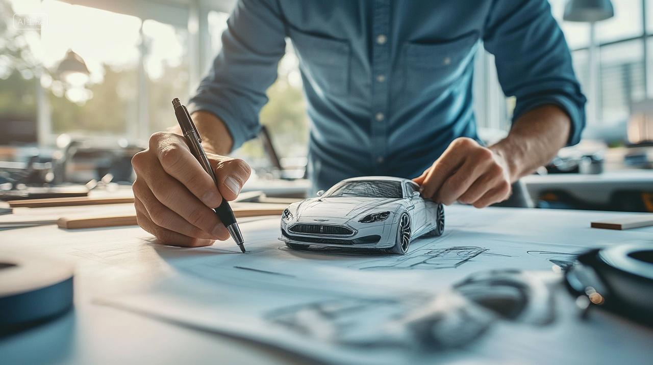 设计师草图中的跑车立体