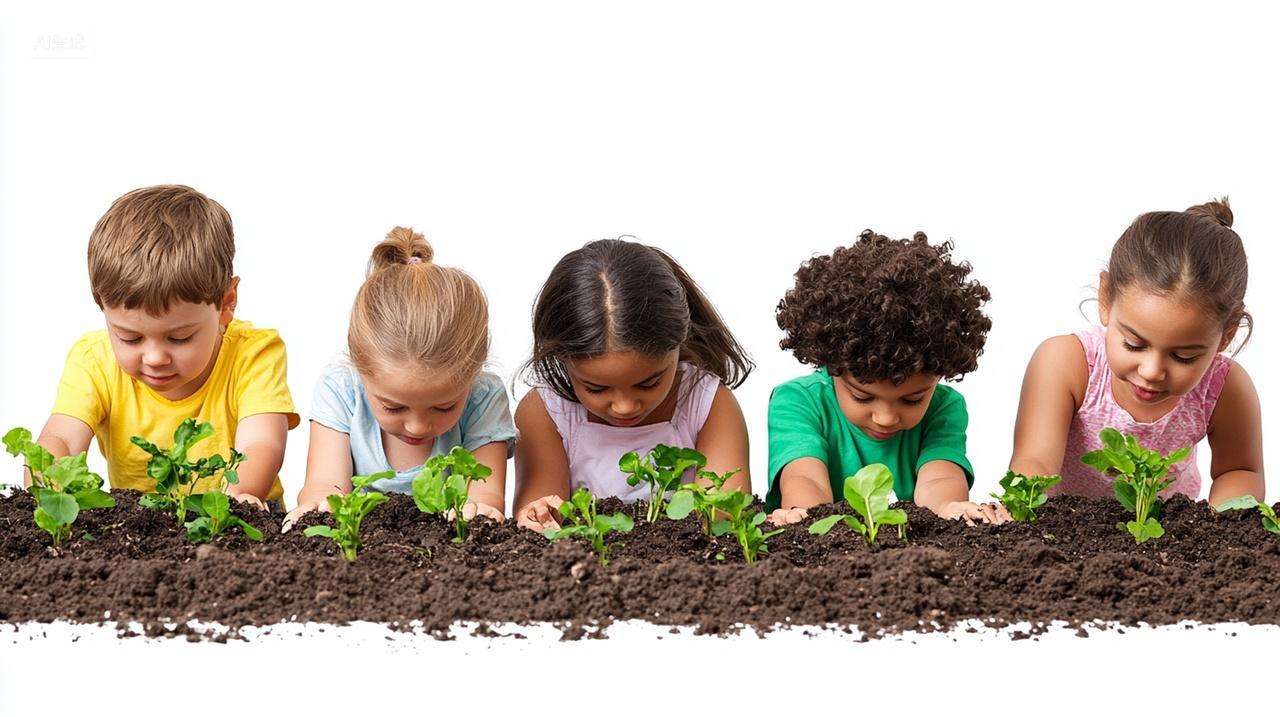 儿童种植幼苗