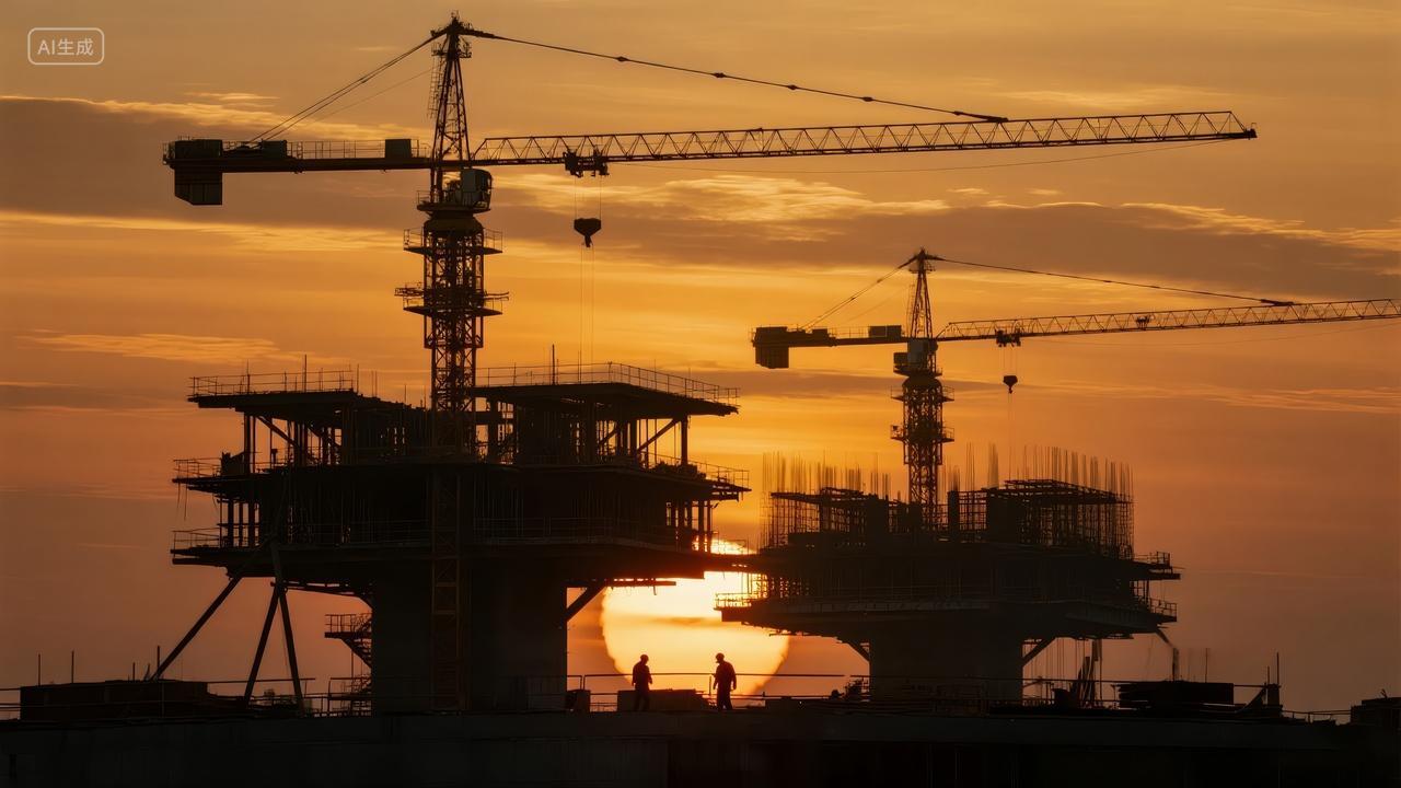 能源工业石油平台海上钻井日落经济背景