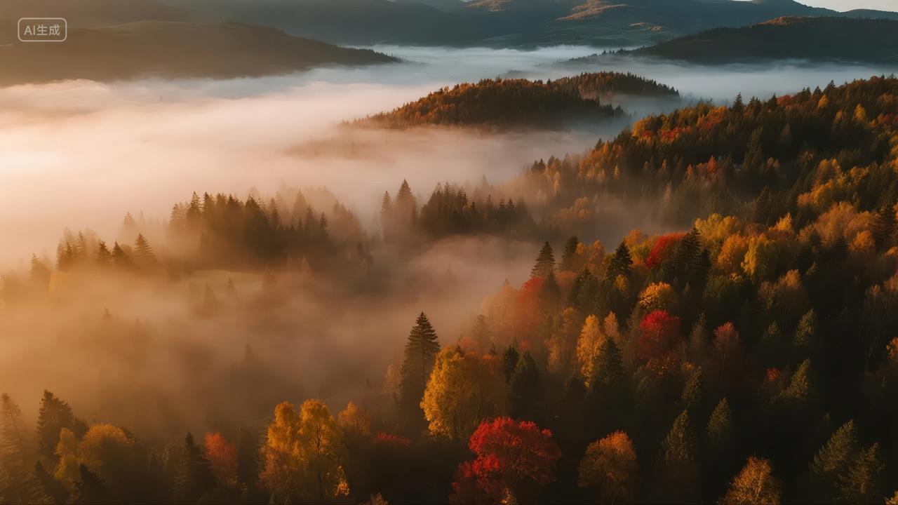 立秋节气森林云海日出自然风光旅游背景