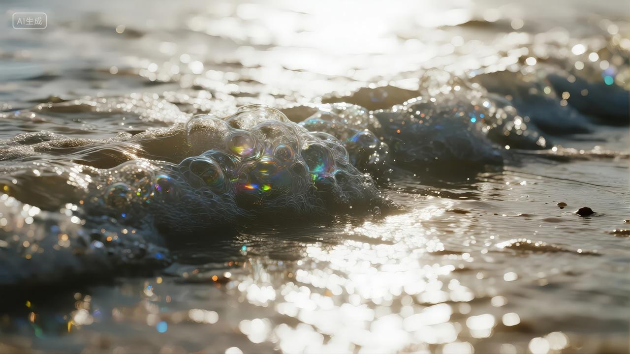 日落海浪沙滩金色水面治愈系自然风光背景