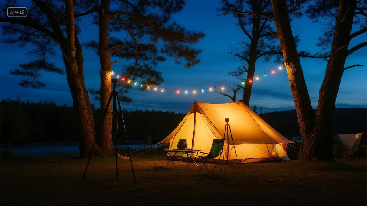 七夕节户外露营帐篷星空浪漫旅游背景