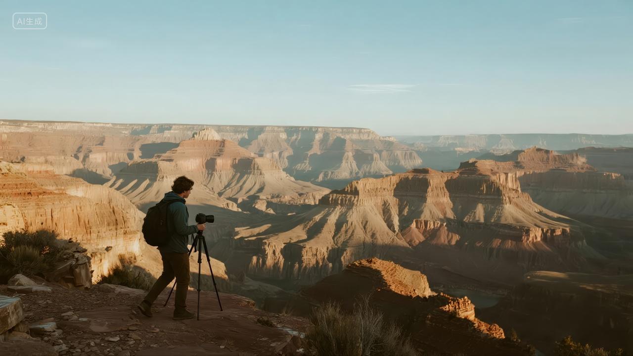 摄影师大峡谷采风探险旅行壮丽风光背景