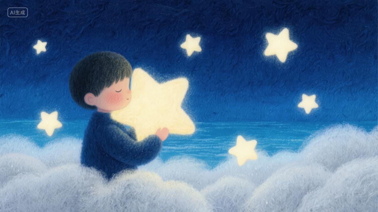 七夕节男孩抱星星梦想治愈系插画背景