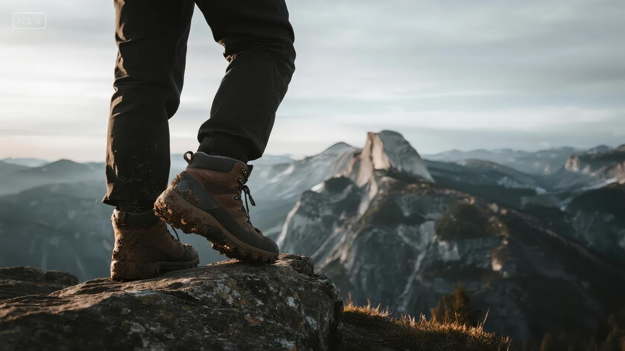 立秋节气徒步登山顶峰户外运动背景图