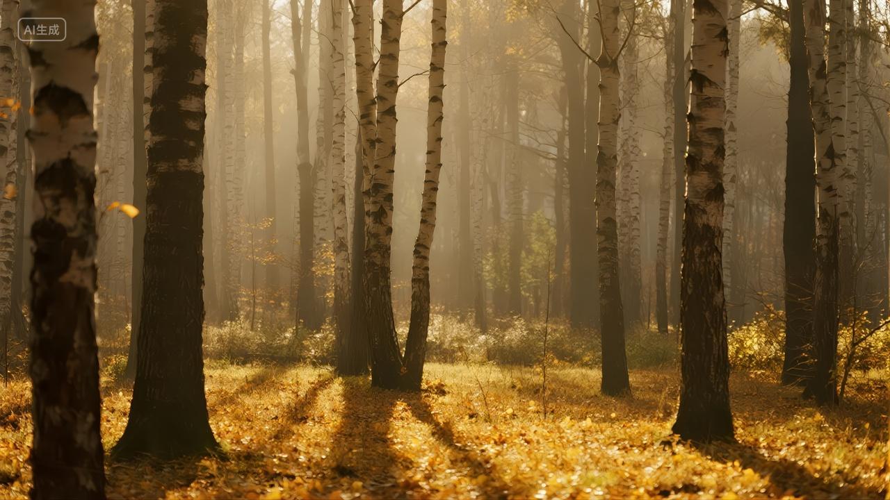 秋分节气白露时节秋日森林阳光唯美背景