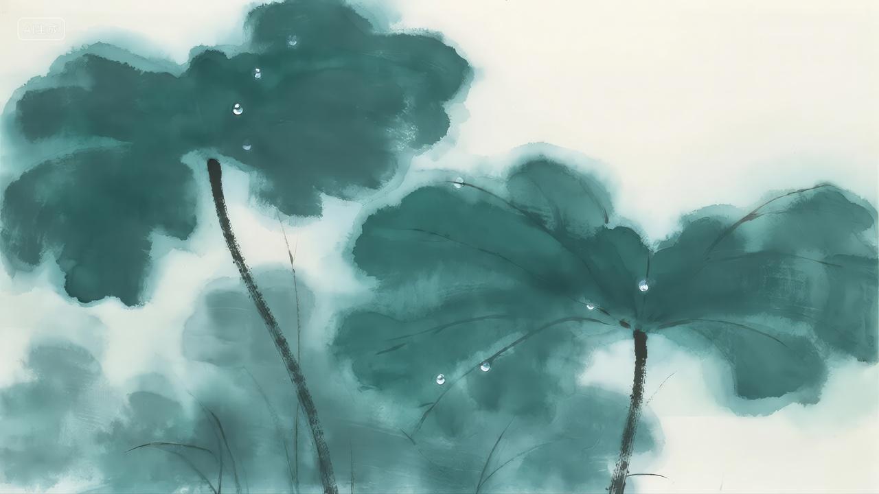 处暑节气水墨荷叶风艺术海报背景