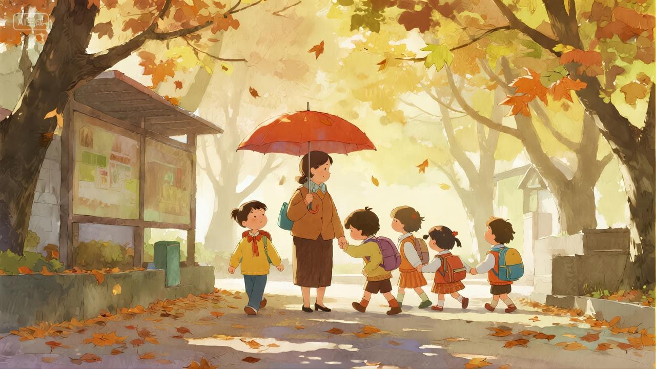 教师节秋分节气老师关爱学生插画背景图