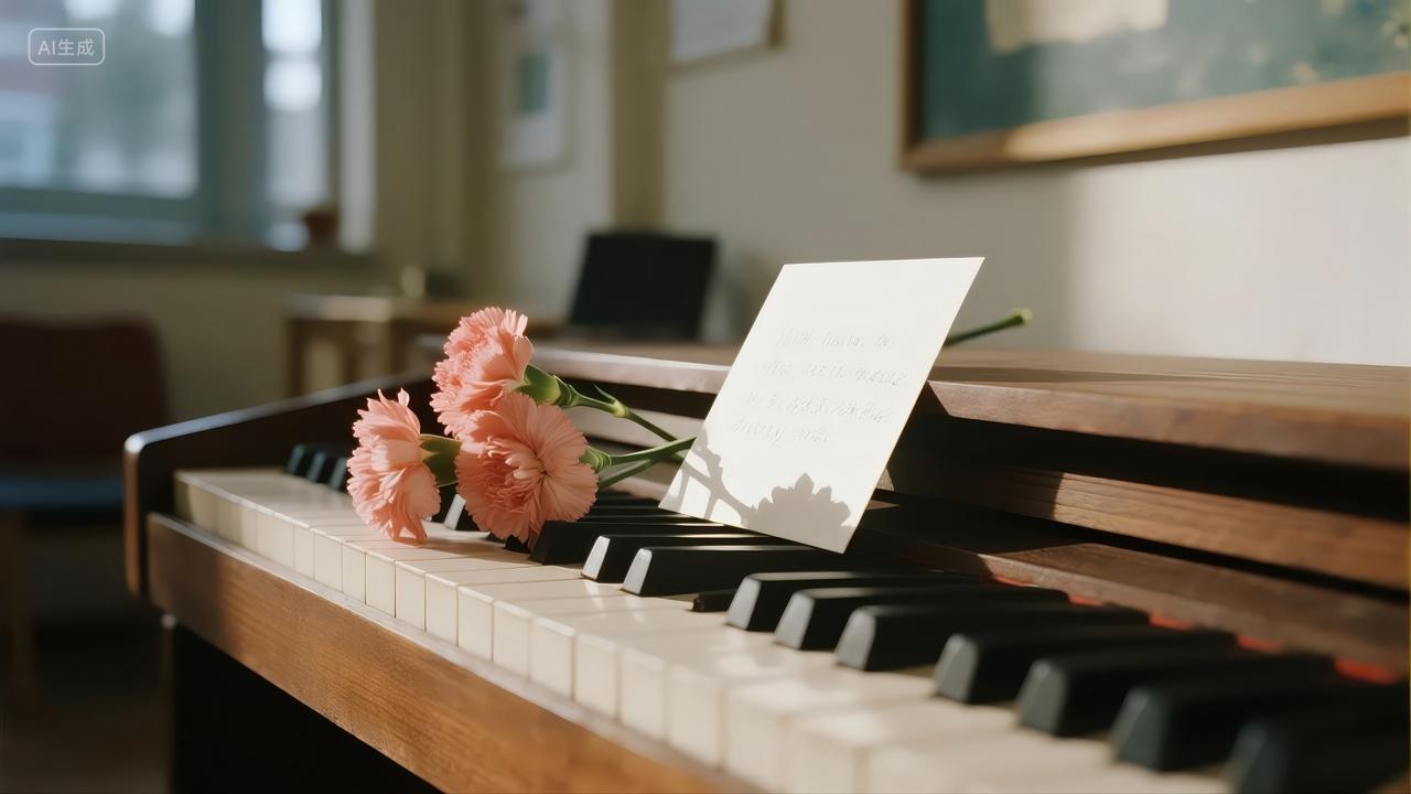 教师节康乃馨放钢琴上音乐教育海报背景