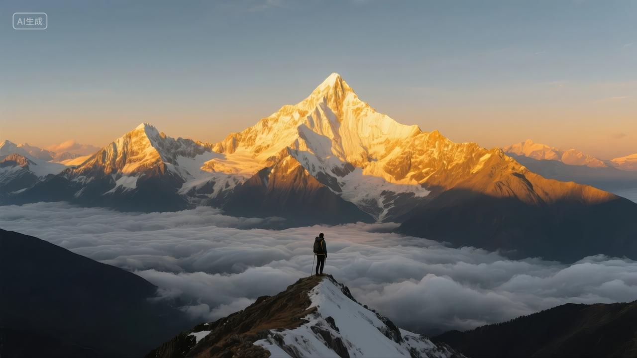 国庆节登山挑战雪山之巅企业励志背景