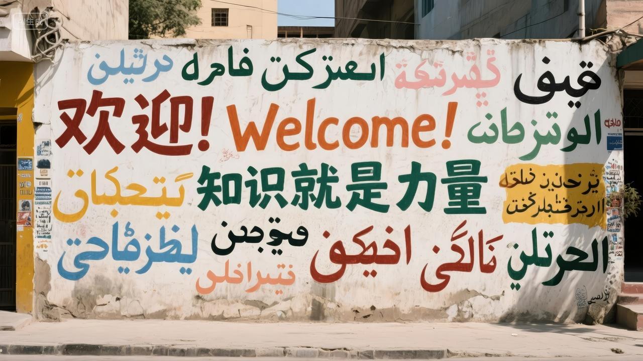 欢迎知识就是力量多语言国际交流背景图