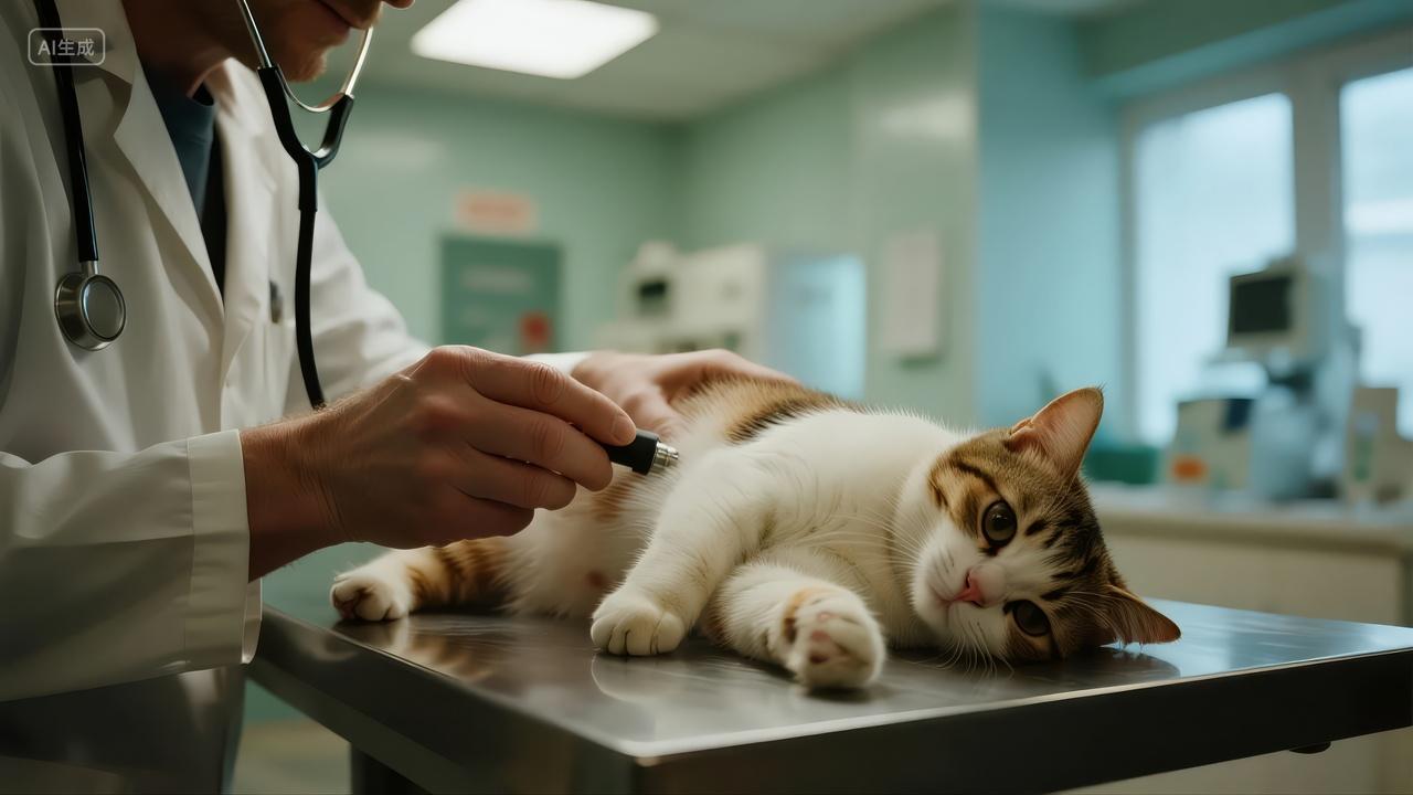 宠物医院兽医给猫咪检查身体医疗健康背景