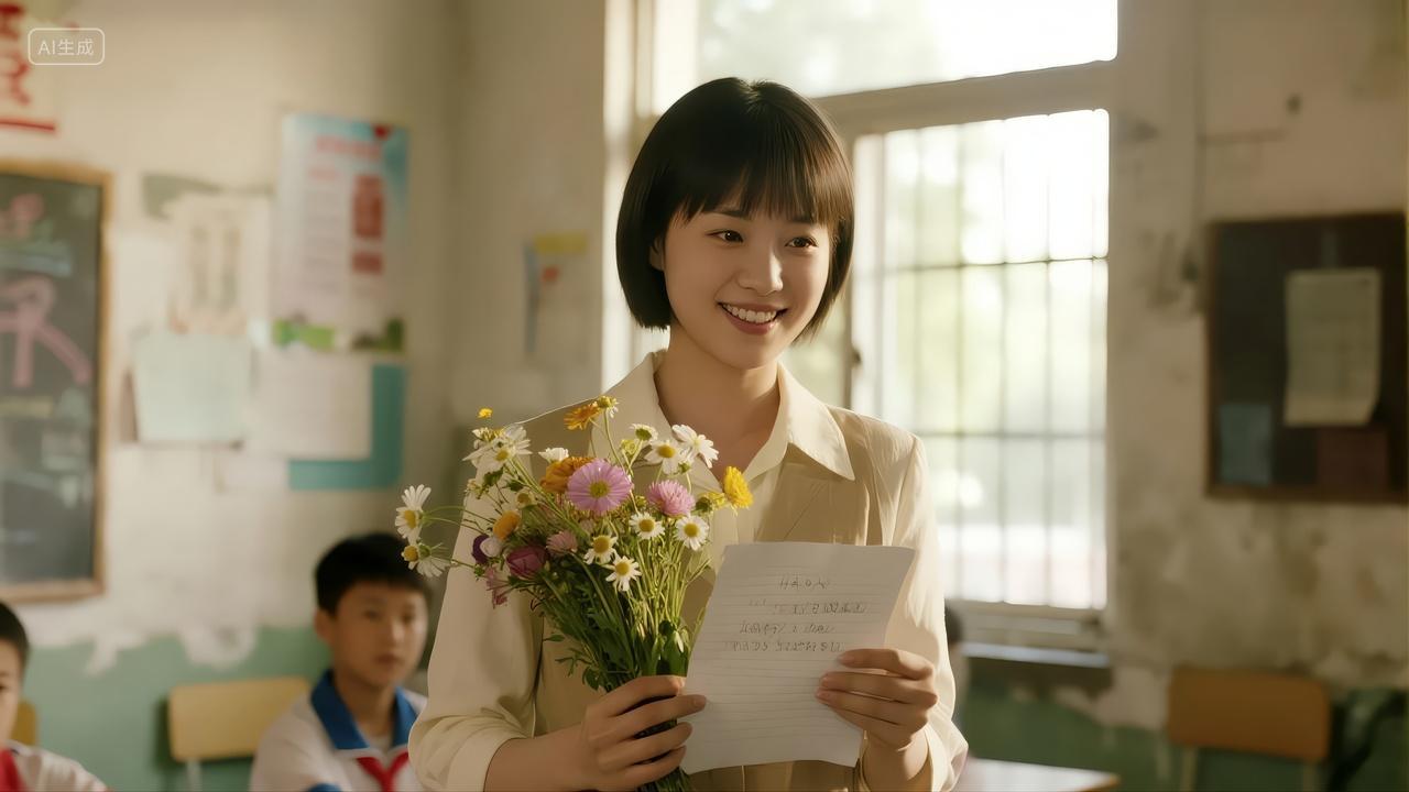 教师节学生献花感恩老师教育温情背景