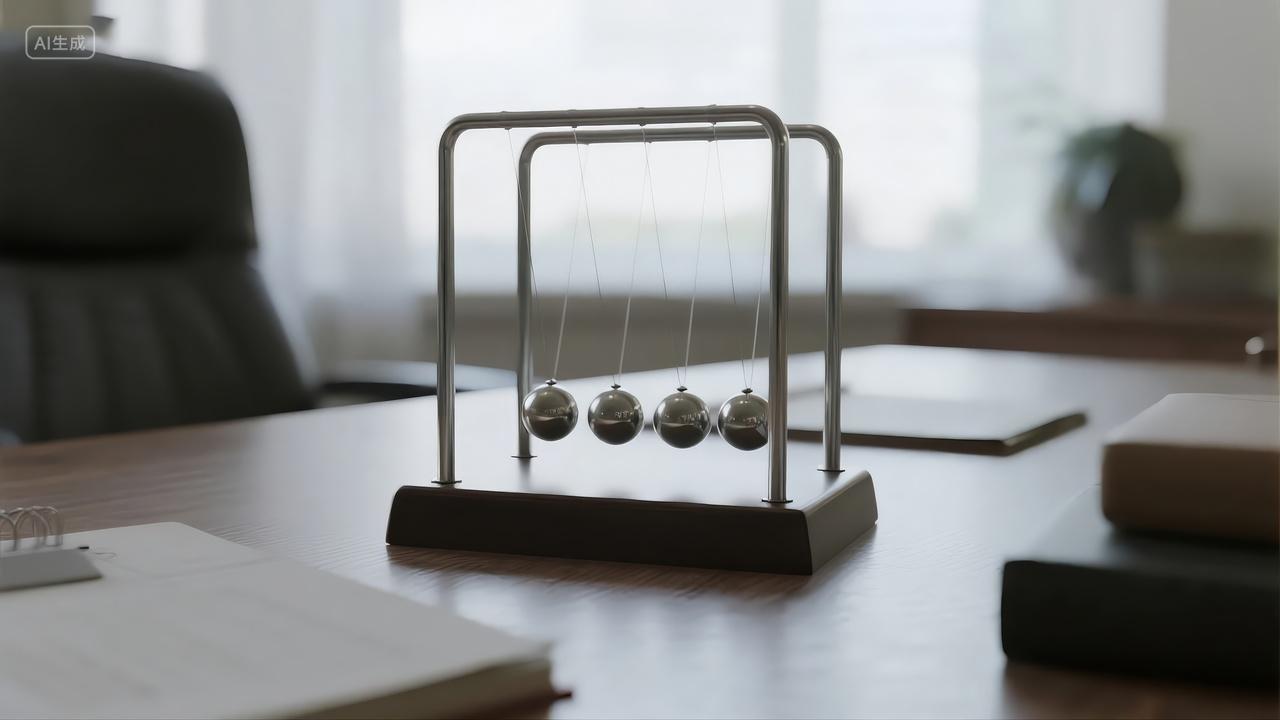办公室桌面牛顿摆商务平衡决策概念背景