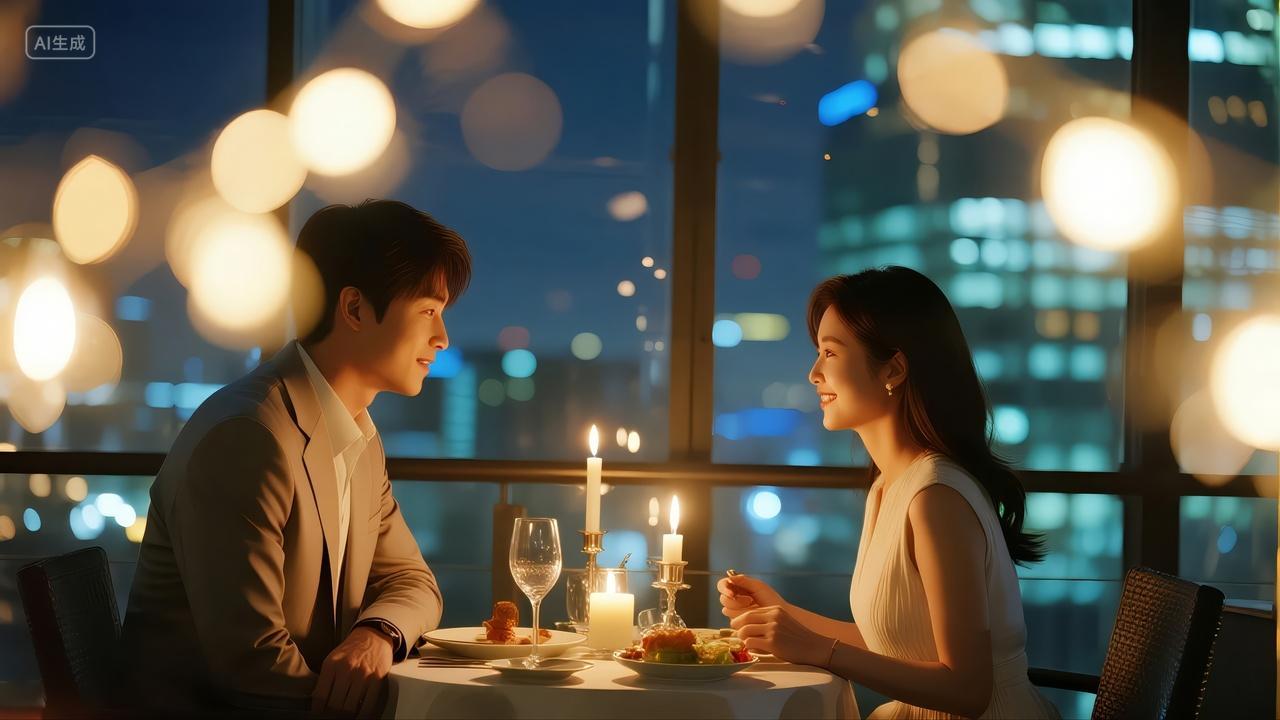 七夕节情侣烛光晚餐浪漫约会餐厅背景