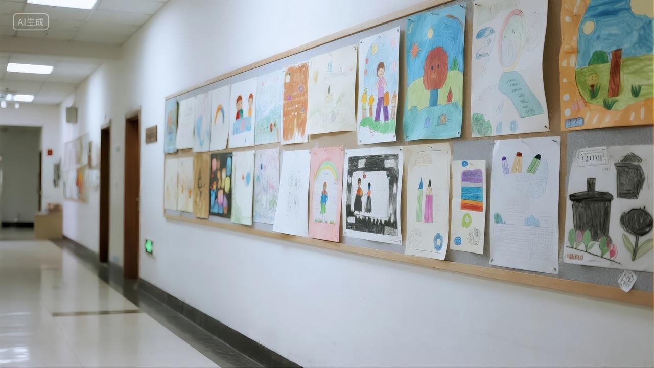 教师节校园文化长廊儿童绘画作品展背景