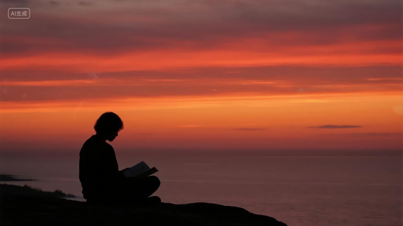 处暑节气海边读书思考励志人生背景图