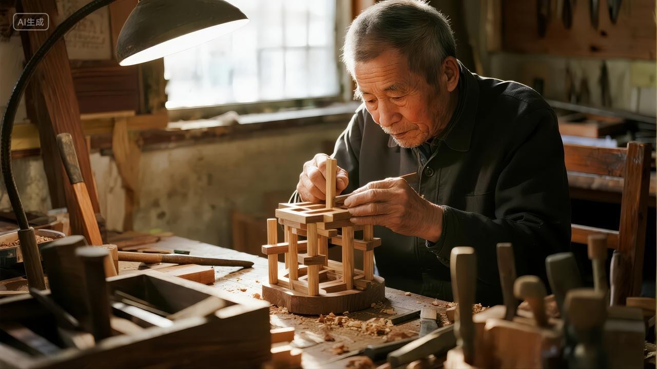 工匠精神鲁班锁木工专注手艺传承背景图