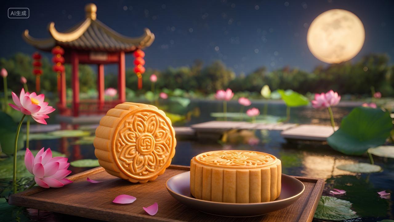 八月十五中秋节月饼插画