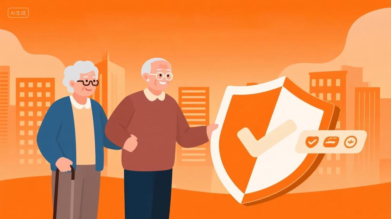 重阳节老年人养老医疗保险健康保障插画