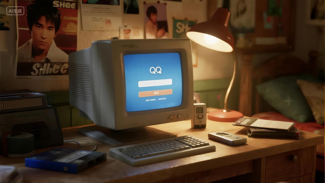 复古书房老式电脑怀旧年代感桌面背景图