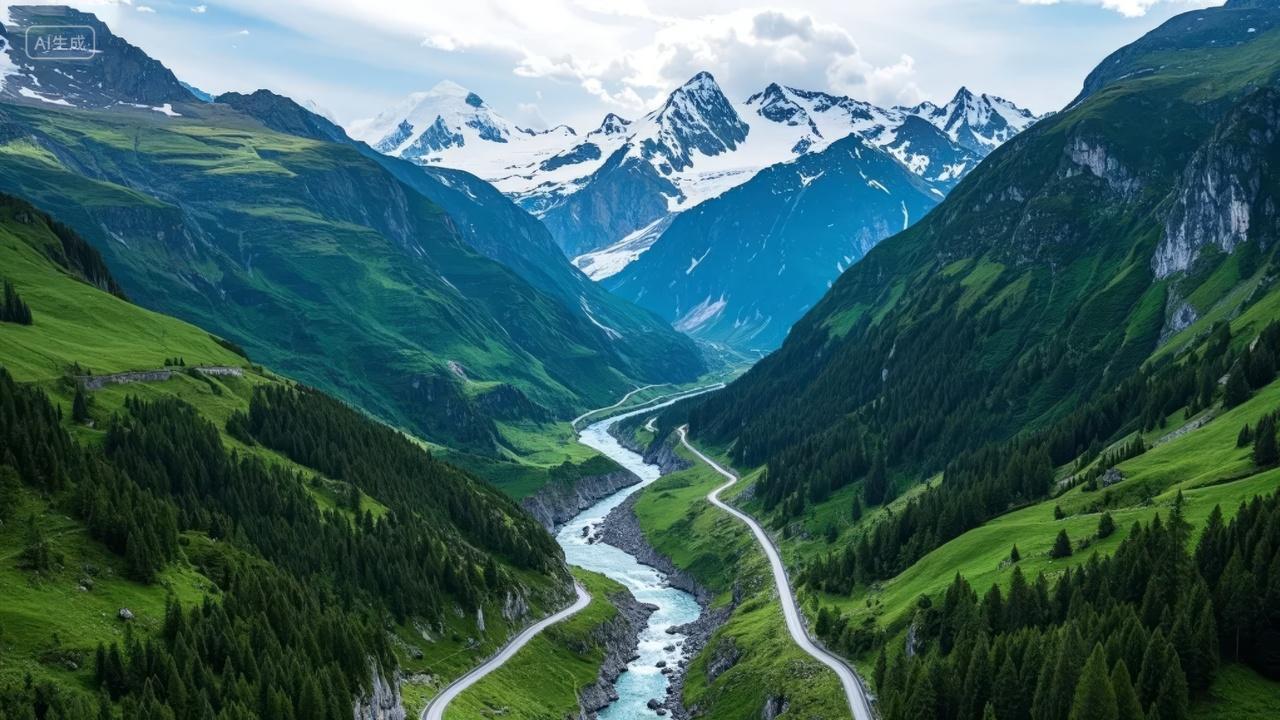 立秋节气山谷公路自驾游户外探险旅行背景