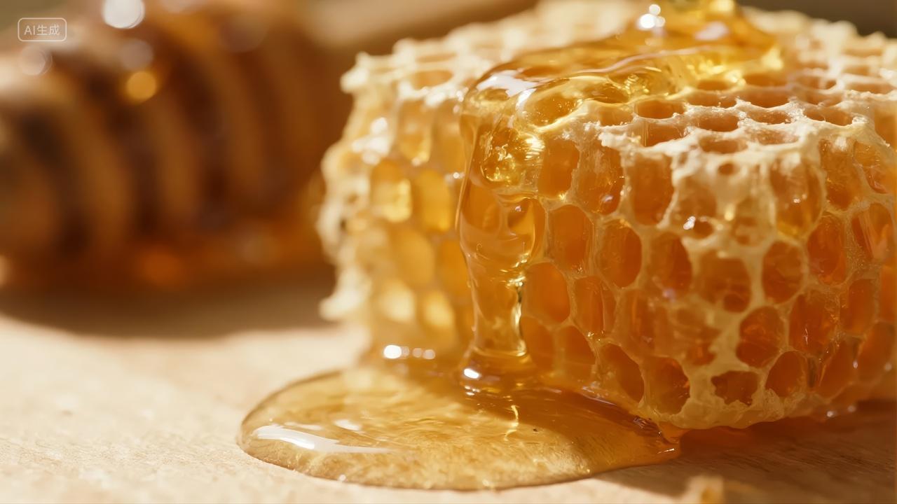 蜂巢蜂蜜滴落香甜美食健康有机食品背景