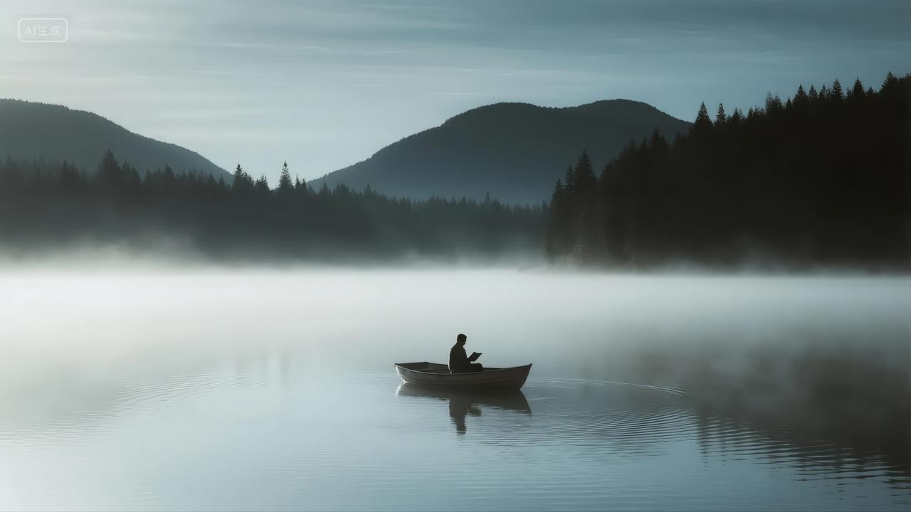 立秋节气湖面孤舟宁静治愈系风景背景