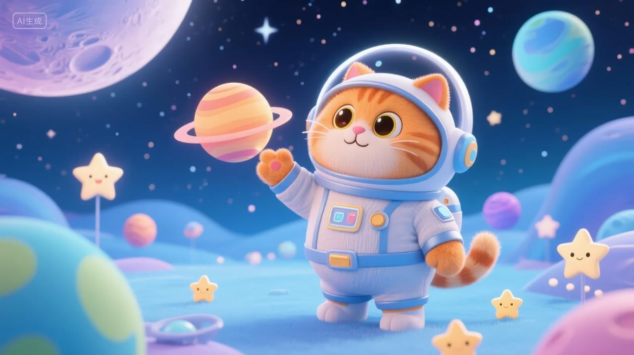 太空宇航员猫咪探索宇宙儿童节插画背景