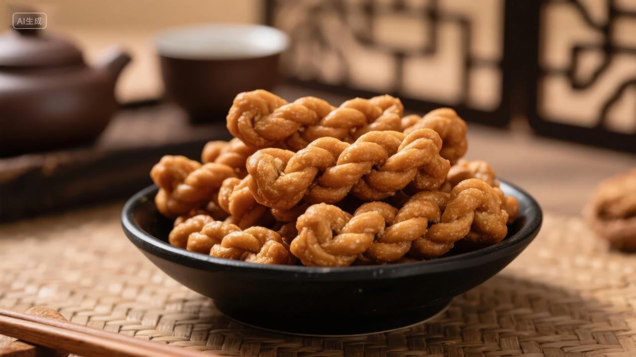 中式传统美食麻花零食餐饮广告背景图