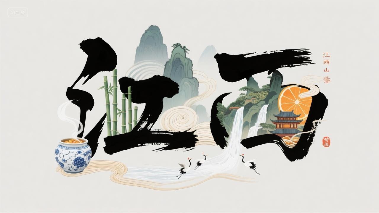 一副AI制作的江西山水融为一体的画面