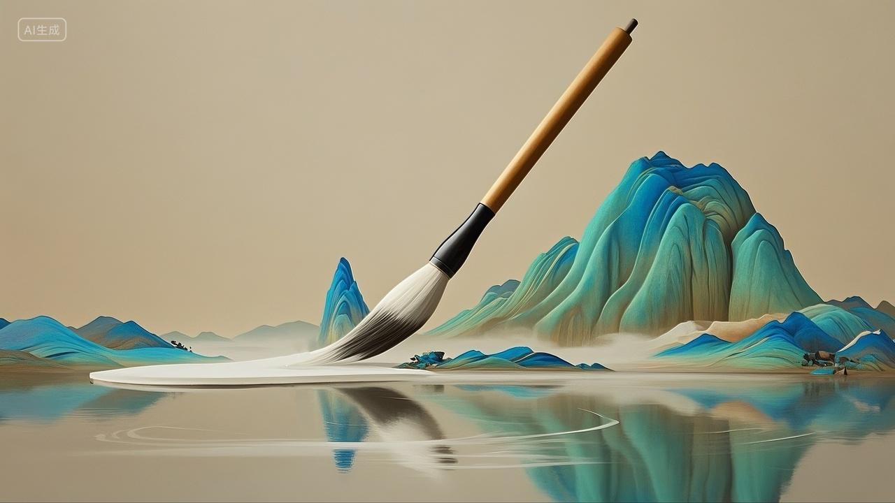 千里江山图与巨大毛笔的融合宣传片