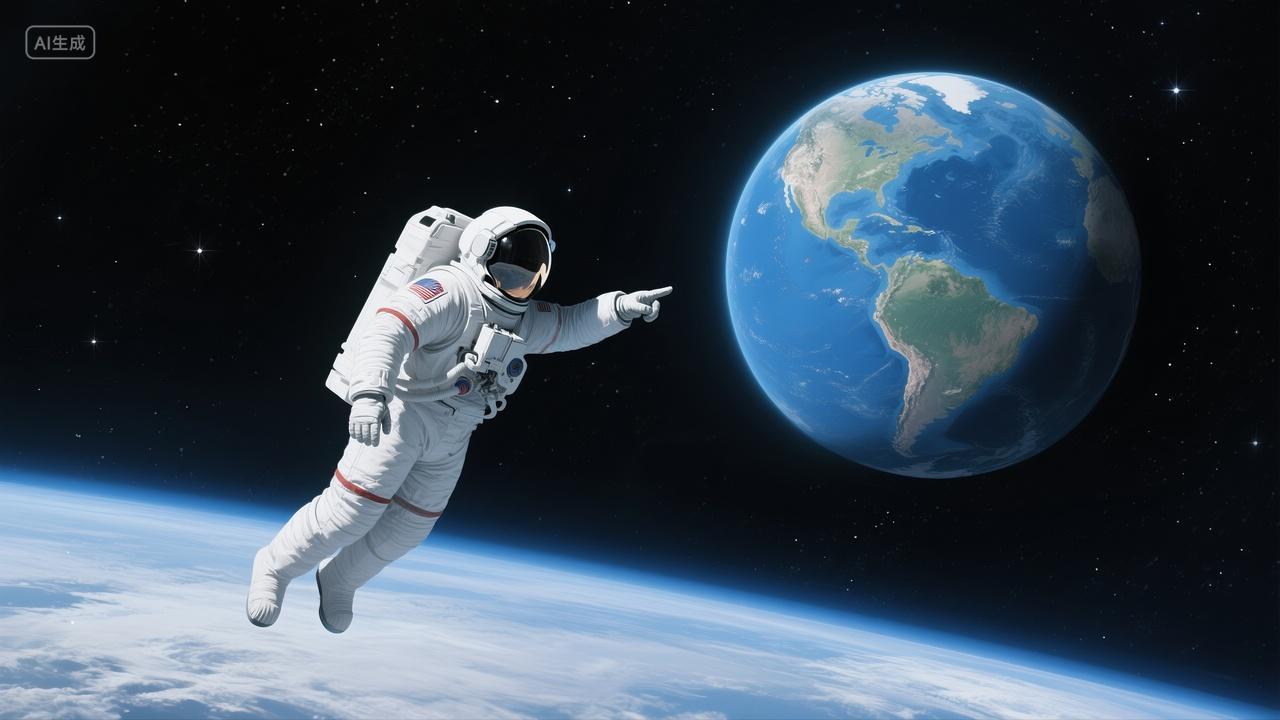 宇航员漂浮在浩瀚的太空中太空探索