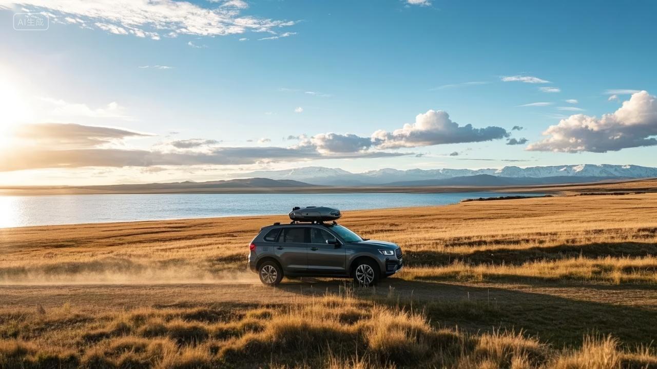 秋季自驾游草原公路旅行户外生活背景
