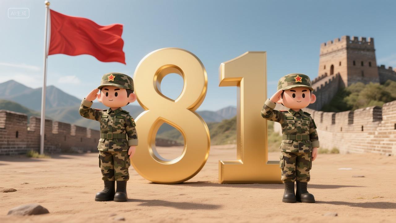 八一建军节卡通士兵敬礼背景