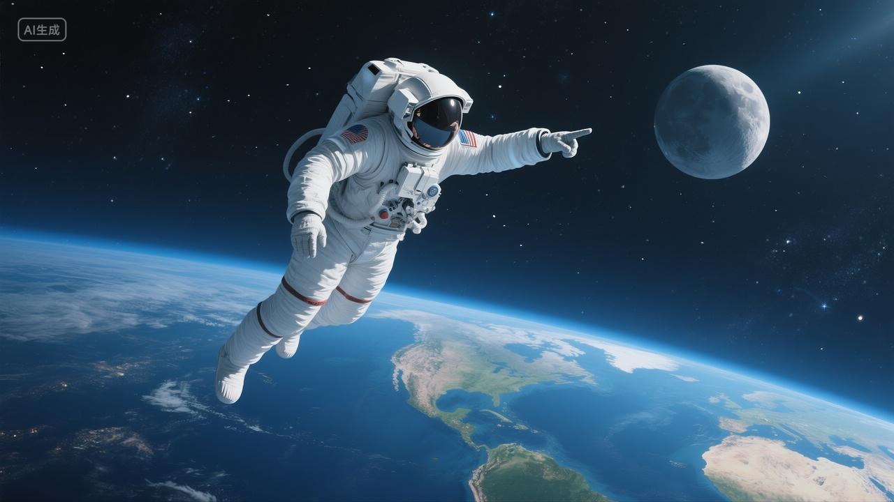 宇航员漂浮在浩瀚的太空中太空探索