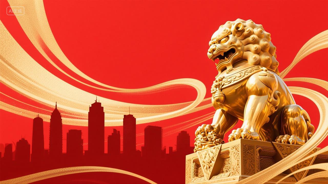 建党节石狮子红色简约建党百年海报